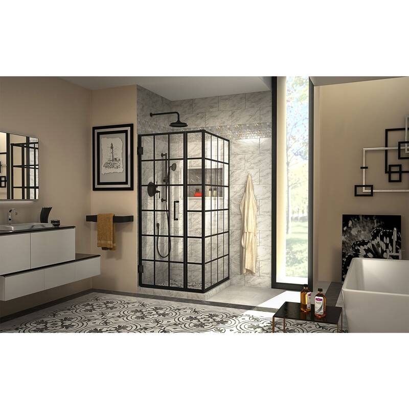 DreamLine Unidoor Toulon 34 in. D x 34 in. W x 72 in. H Frameless Hinged Shower Enclosure - 34.38" x 33.88" - Satin Black Finish - 34.38" x 33.88"