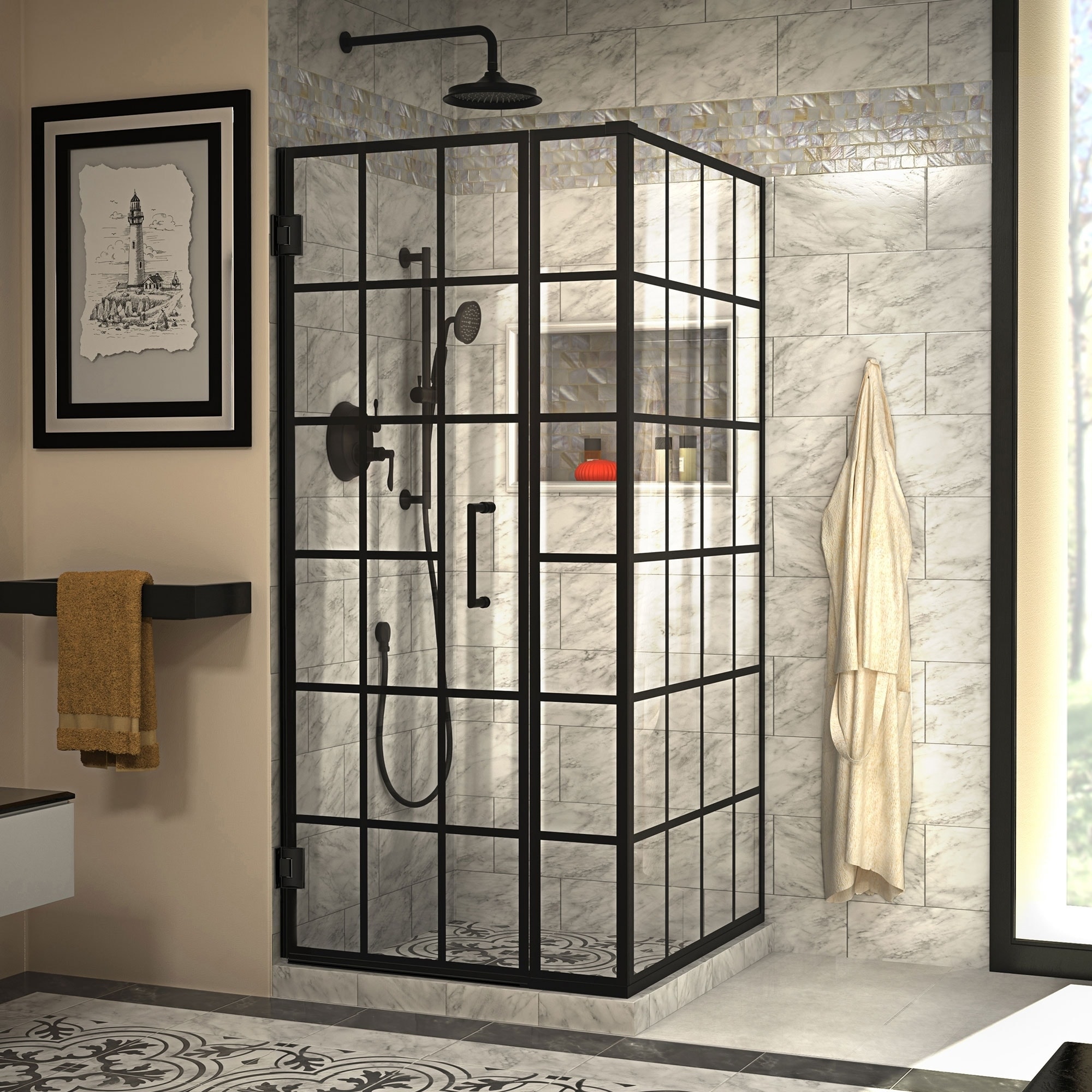 DreamLine Unidoor Toulon 34 in. D x 34 in. W x 72 in. H Frameless Hinged Shower Enclosure - Satin Black Finish - 34.38" x 33.88"