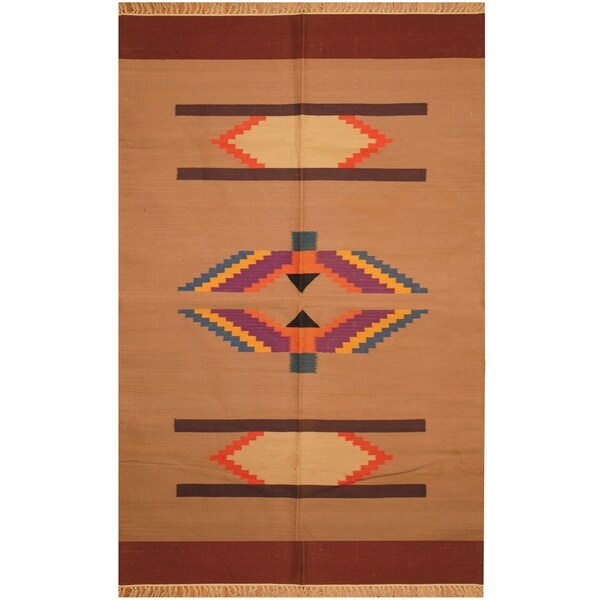 Handmade One-of-a-Kind Wool Kilim (India) - 4' x 6'