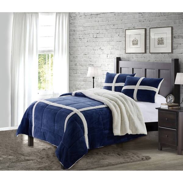 Shop Micromink Sherpa 3pc Comforter Set Ultra Soft Fray