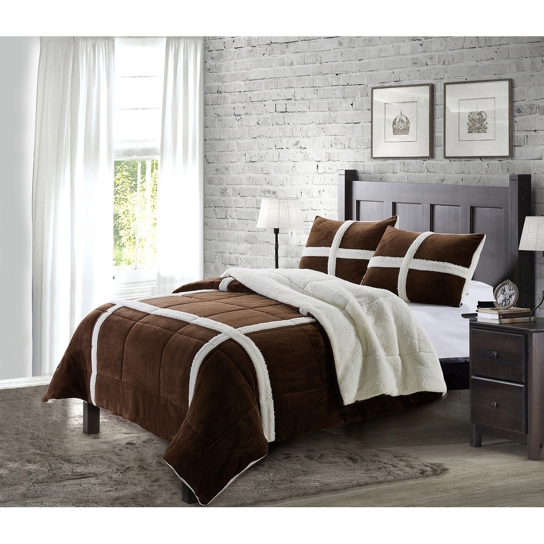 Shop Micromink Sherpa 3pc Comforter Set Ultra Soft Fray