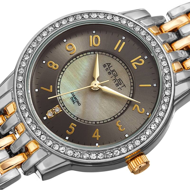August Steiner Diamond Mother of Pearl Crystal Two-tone Bracelet Watch - Two Tone-Gunmetal - Two Tone-Gunmetal