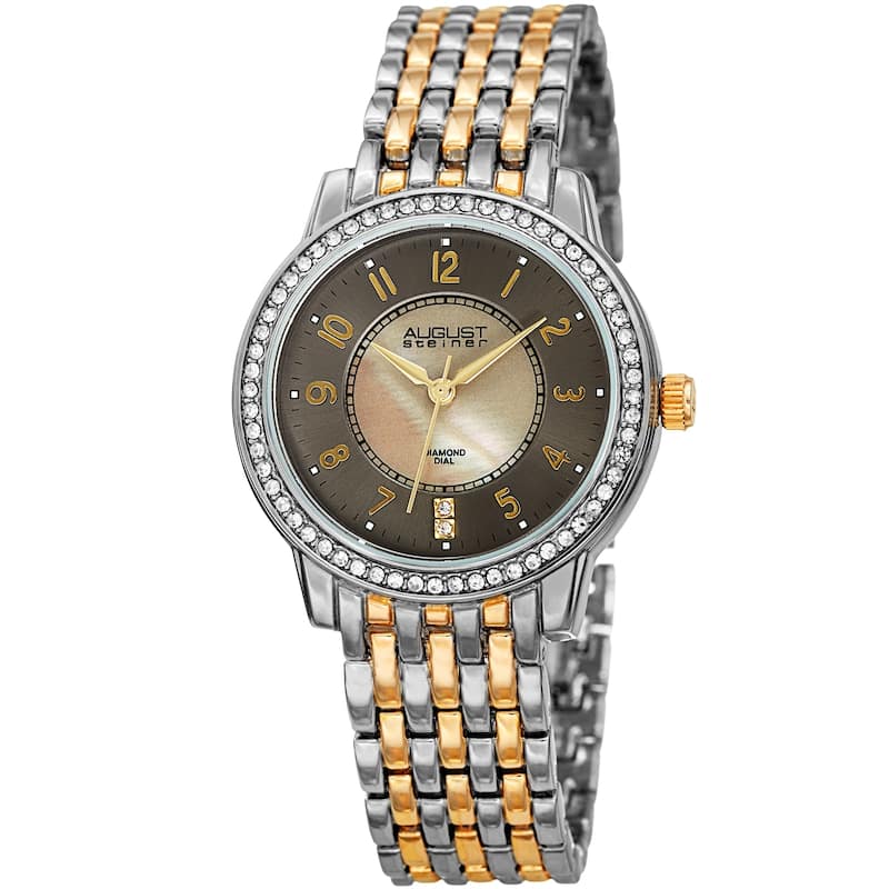August Steiner Diamond Mother of Pearl Crystal Two-tone Bracelet Watch - Two Tone-Gunmetal - Two Tone-Gunmetal