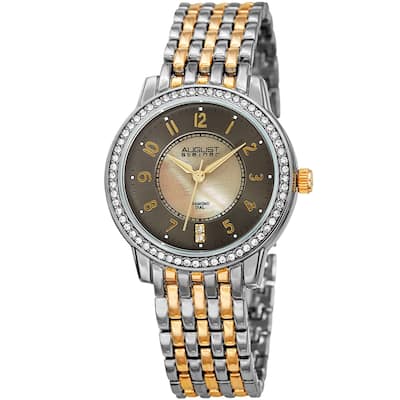 August Steiner Diamond Mother of Pearl Crystal Two-tone Bracelet Watch - Two Tone-Gunmetal - Two Tone-Gunmetal