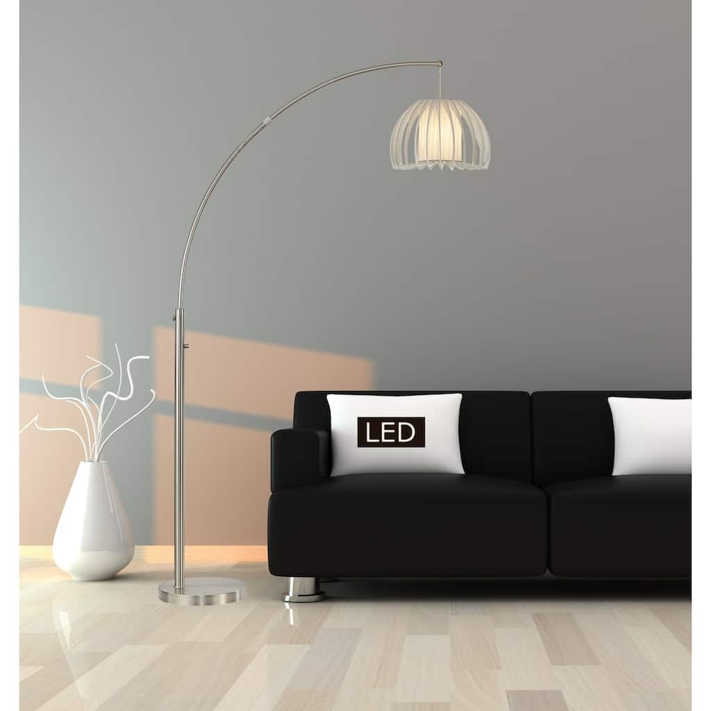 Artiva Zucca 83" One-Arched Brushed Steel LED Floor Lamp with Dimmer