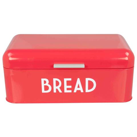 Red Metal Bread Box Storage Bin with Lid