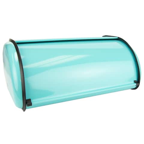 Turquoise Steel Bread Box with Roll-up Lid