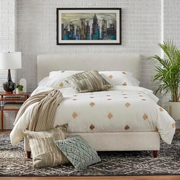 Lifestorey Emery Upholstered Queen Bed - Textured Oatmeal/Grey Fleck