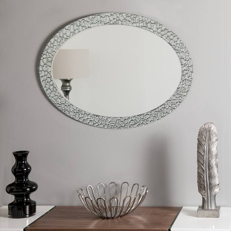 Jewel Oval Frameless Mirror 31.5 x 23.6in Oval Wall Mirror - Silver - 31.5x23.6x.5