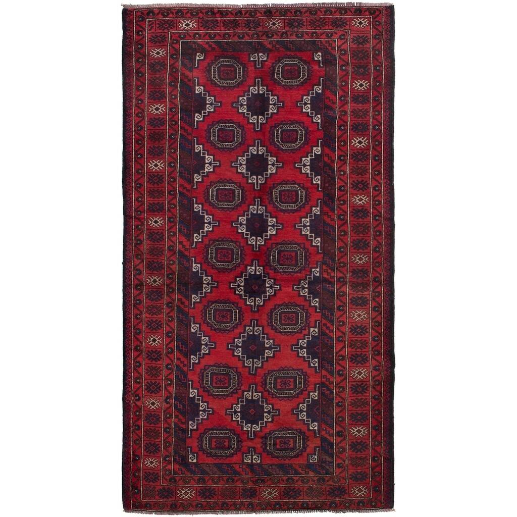 ECARPETGALLERY Hand-knotted Rizbaft Red Wool Rug - 3'11 x 7'7