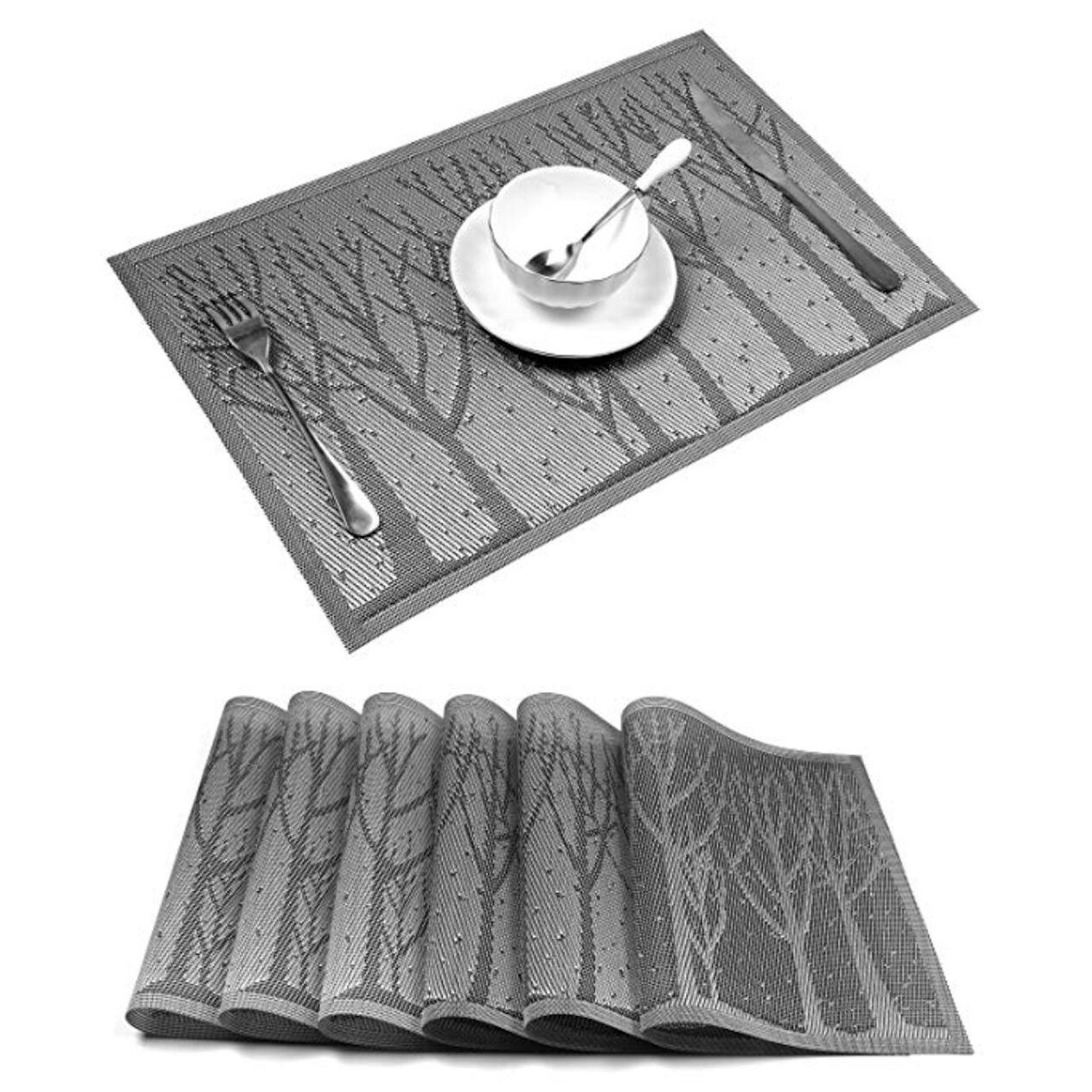 Shop Woven Vinyl Insulation Placemat Table Mats Set Of 6 Grey Tree