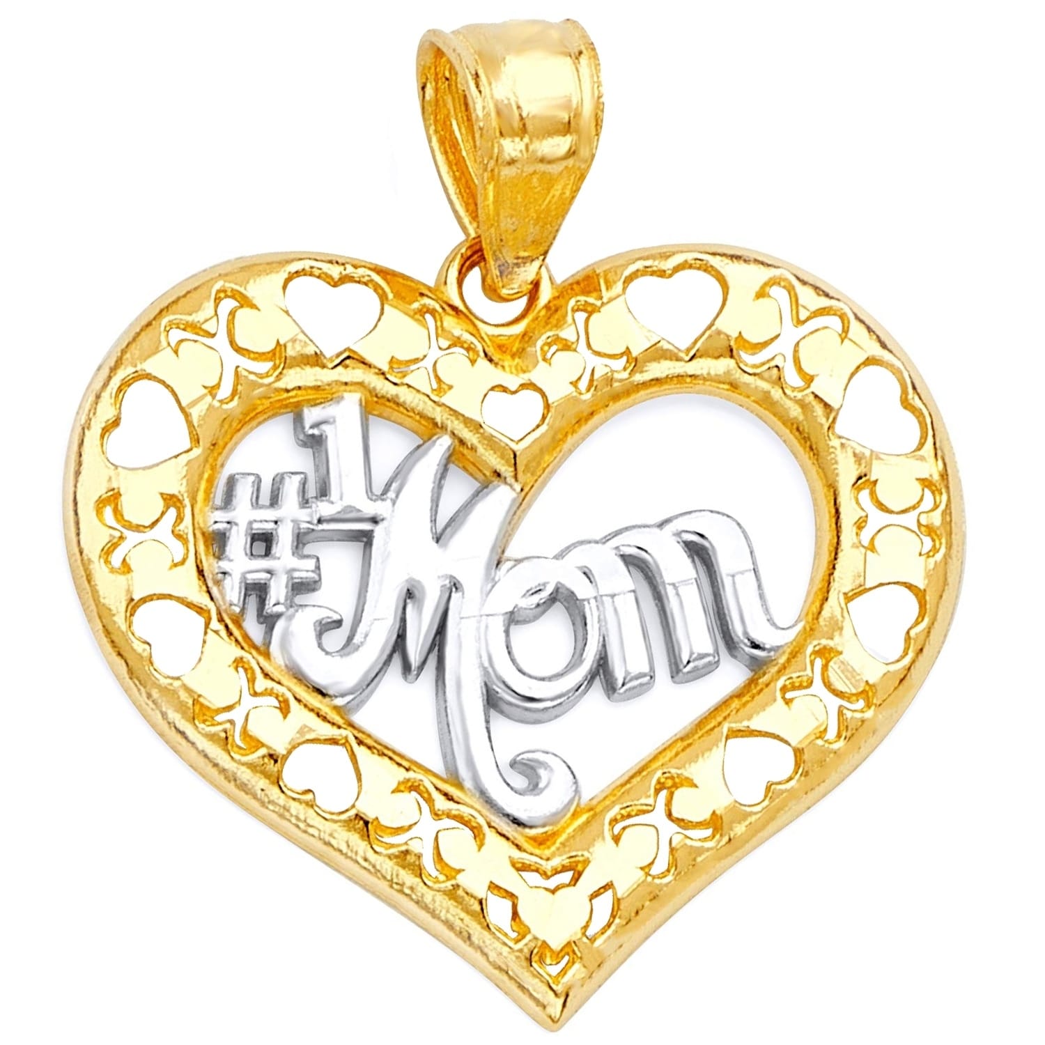14K White Gold Polished #1 Mom Pendant