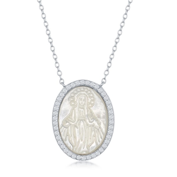 mother of pearl virgin mary necklace