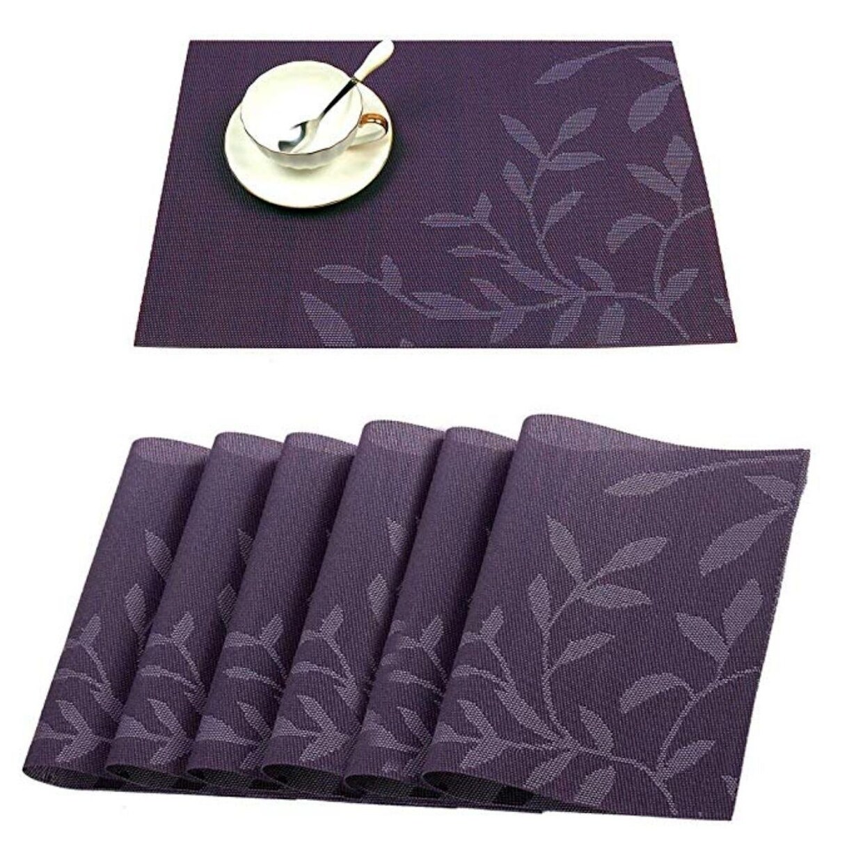 Shop Woven Vinyl Table Mats Set Of 6 Flower Design Purple Flower