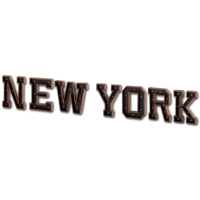 Archera Large "New York" Metal Battery Powered LED Sign - 110"W x 20"H x 3"D