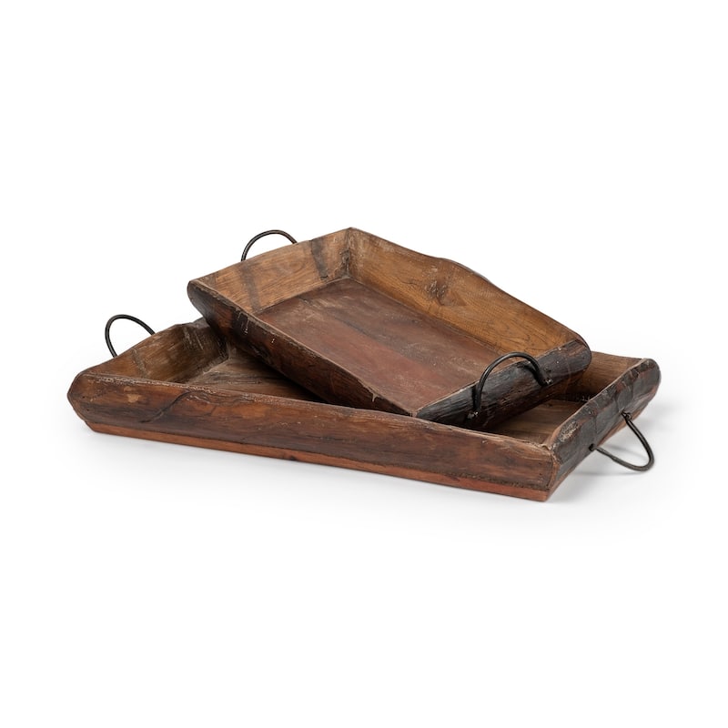 Durone Brown Wooden Live Edge Serving Trays (Set of 2) - Small