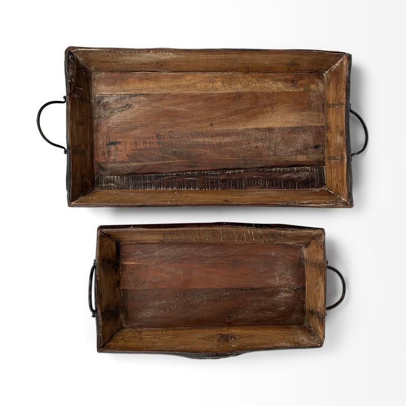 Durone Brown Wooden Live Edge Serving Trays (Set of 2) - Small