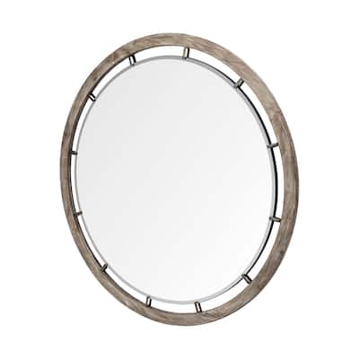 Sonance Brown Wood Frame Round Mirror - 46" x 46" - 46.1L x 1.0W x 46.1H