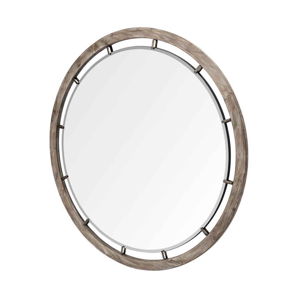 Sonance Brown Wood Frame Round Mirror - 46" x 46" - 46.1L x 1.0W x 46.1H