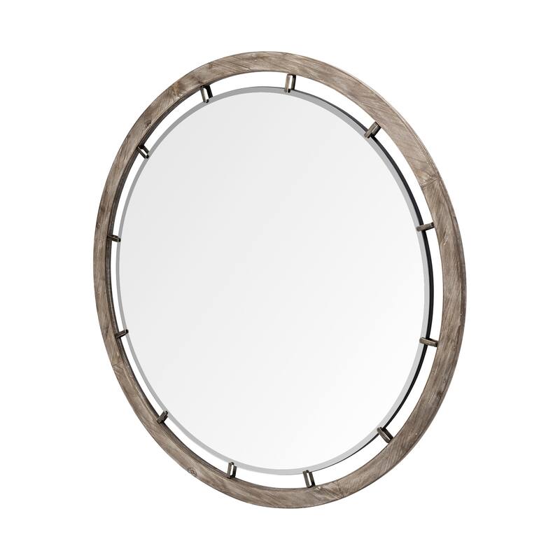 Sonance Brown Wood Frame Round Mirror - 46" x 46" - 46.1L x 1.0W x 46.1H