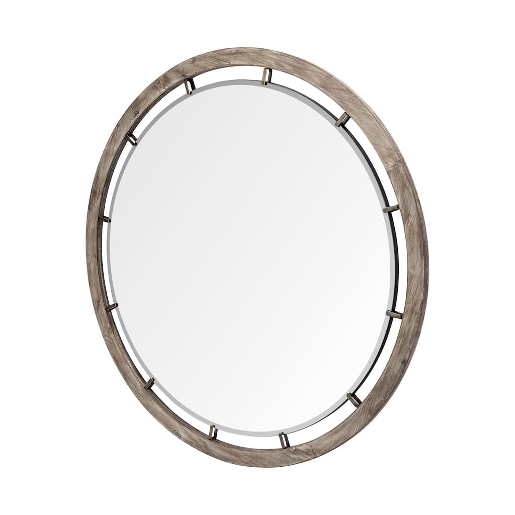 Sonance Brown Wood Frame Round Mirror - 46" x 46" - 46.1L x 1.0W x 46.1H