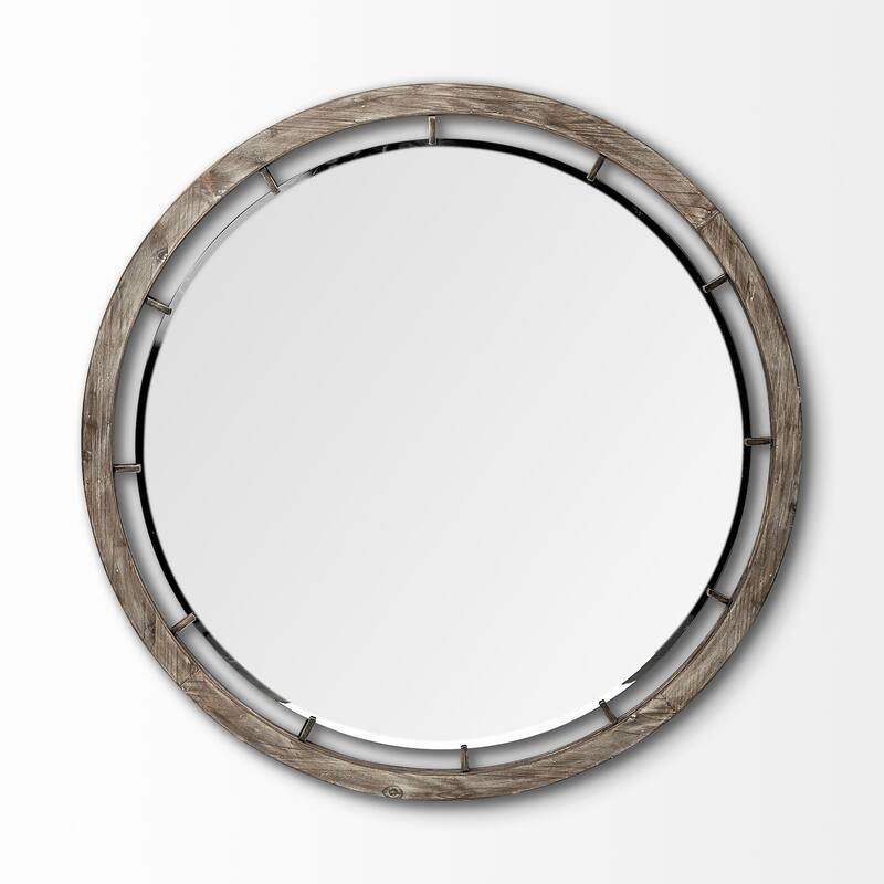 Sonance Brown Wood Frame Round Mirror - 46" x 46" - 46.1L x 1.0W x 46.1H