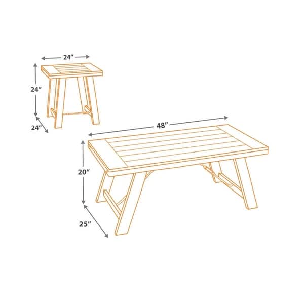 Plank Style Acacia Wood Table Set with Canted Legs, Set of Three, Black ...