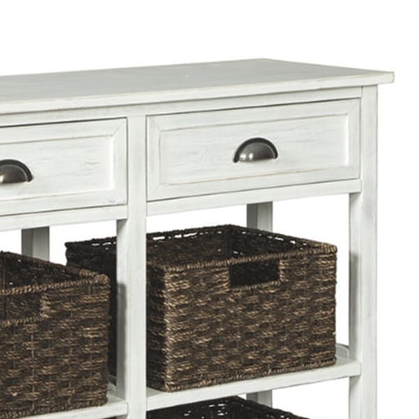 sofa table with baskets