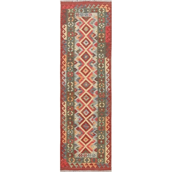 One-Of-A-Kind Turkish Hand-woven Tribal Kilim Southwestern Runner Rug - 8'2" x 2'6" Runner