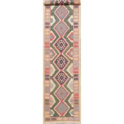 Modern Flat-Weave Tribal Turkish Kilim Hand-Woven Wool Runner Rug - 18'4" x 3'11" Runner