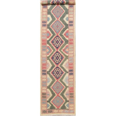 Modern Flat-Weave Tribal Turkish Kilim Hand-Woven Wool Runner Rug - 18'4" x 3'11" Runner
