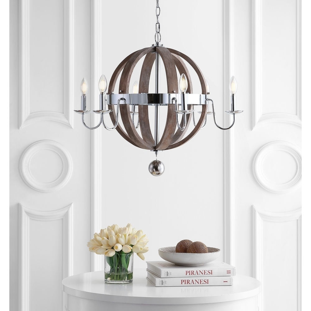 Georgia 28.5" Wood LED Chandelier, Antique Grey/Chrome by JONATHAN  Y - Chandeliers For Bedrooms by Overstock.com