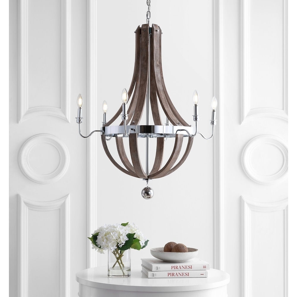 Georgia 30" Wood LED Chandelier, Antique Grey/Chrome by JONATHAN  Y - Chandeliers For Bedrooms by Overstock.com