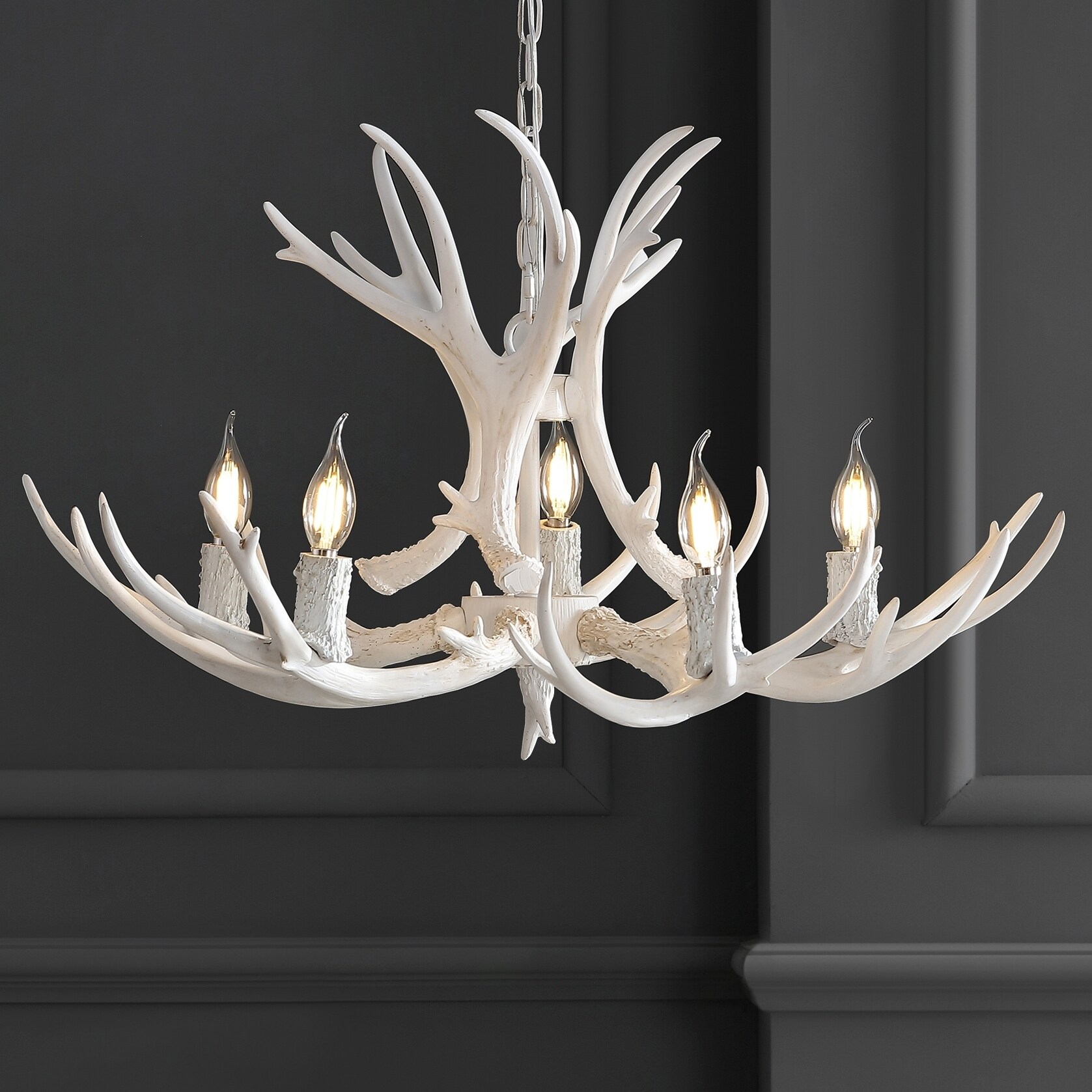 Eldora 30" Resin Antler 5-Light LED Chandelier, White by JONATHAN  Y (White) - Chandeliers For Bedrooms by Overstock.com