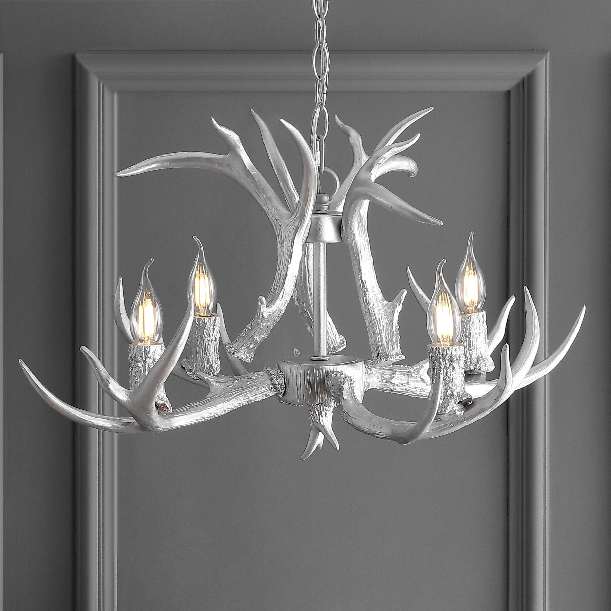Eldora 26" Resin Antler 4-Light LED Chandelier, Silver by JONATHAN  Y (Metallic) - Chandeliers For Bedrooms by Overstock.com