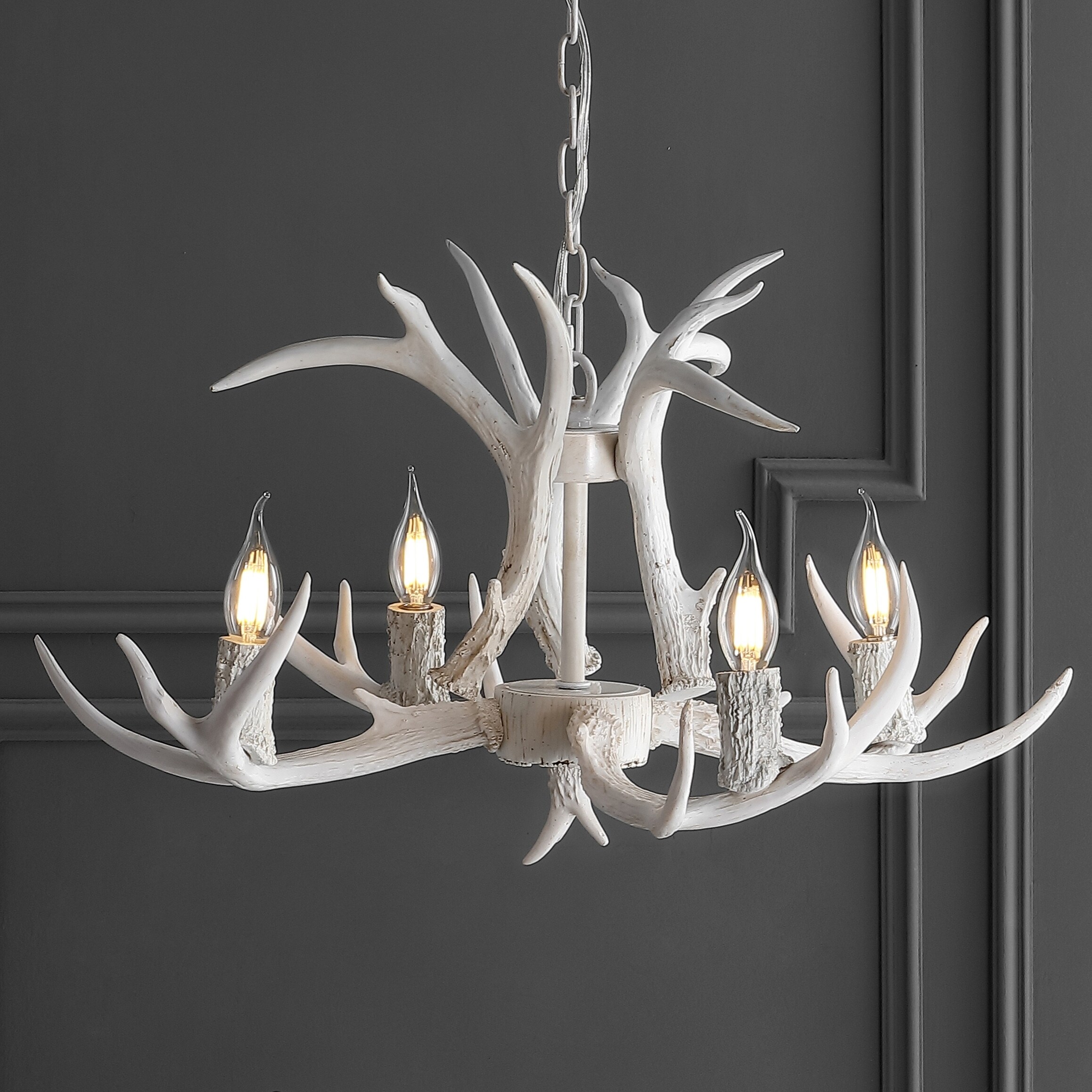 Eldora 26" Resin Antler 4-Light LED Chandelier, White by JONATHAN  Y (White) - Chandeliers For Bedrooms by Overstock.com