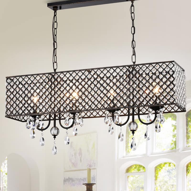 Warehouse of Tiffany Aruna Antique Copper Metal 4-Light Chandelier with Crystals