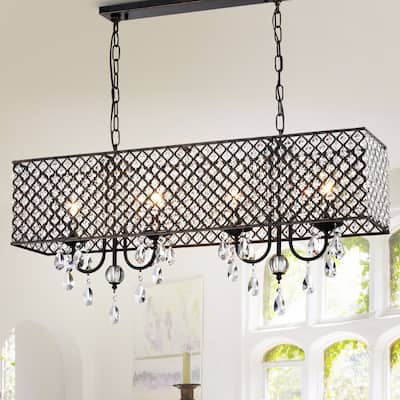 Warehouse of Tiffany Aruna Antique Copper Metal 4-Light Chandelier with Crystals