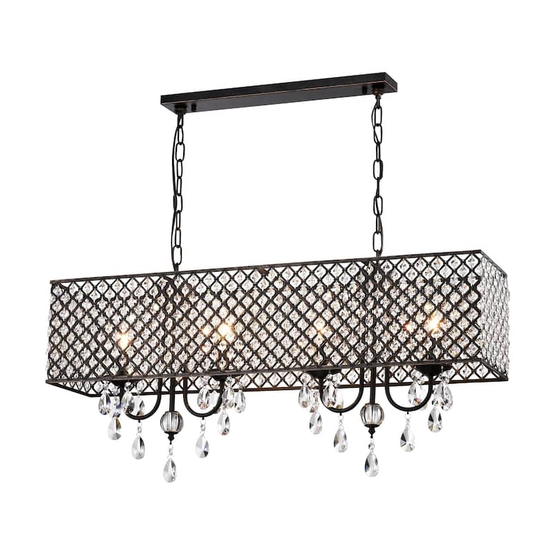Warehouse of Tiffany Aruna Antique Copper Metal 4-Light Chandelier with Crystals