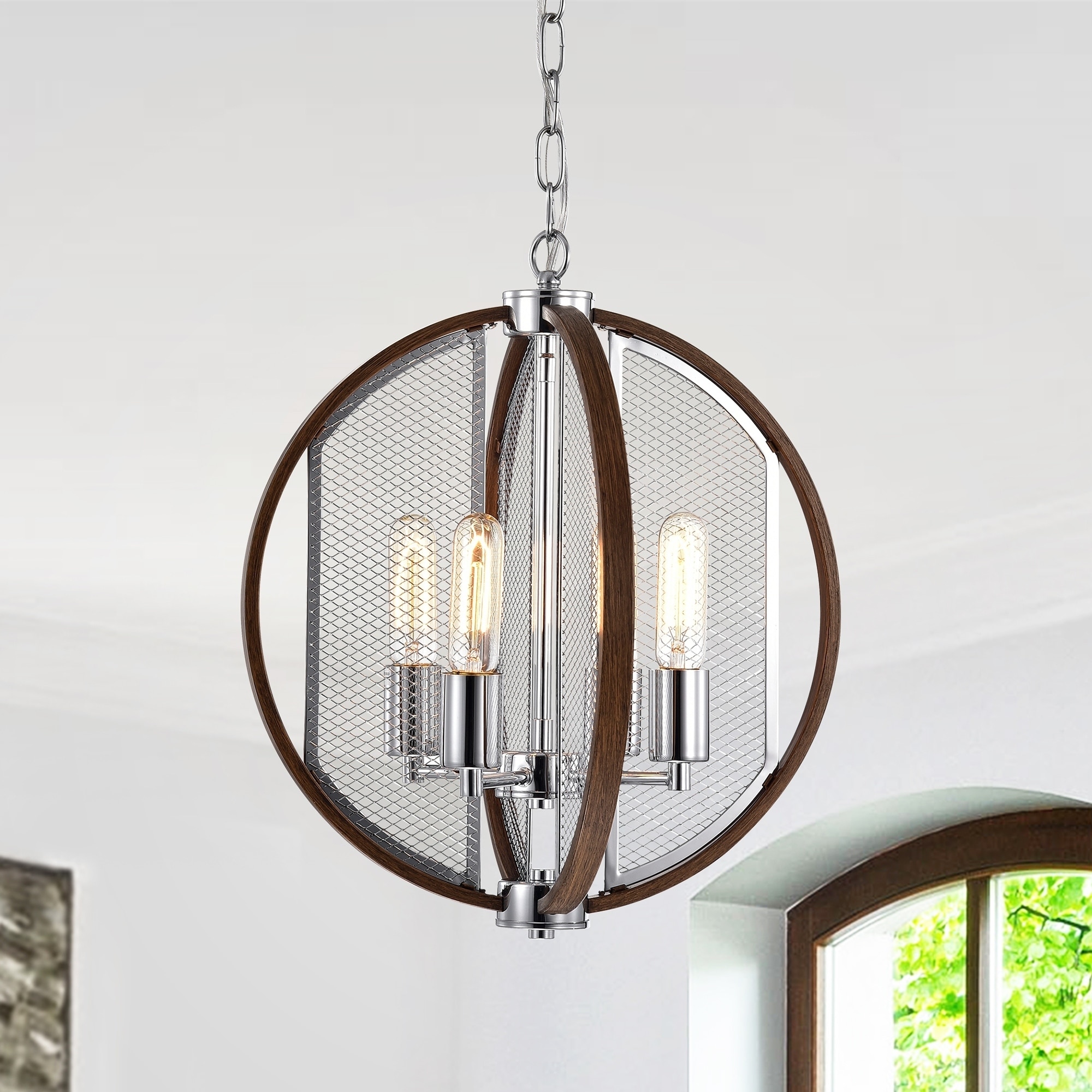 Wartehouse of Tiffany Serila Imitation Wood Grain/Chrome Metal 4-light Chandelier - Chandeliers For Bedrooms by Overstock.com