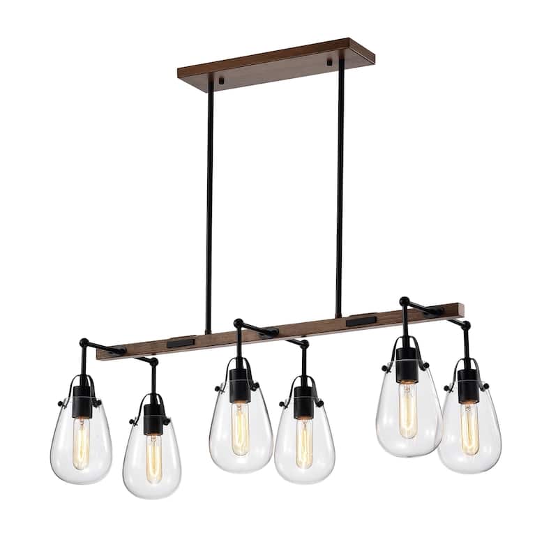 Enija Imitation Wood Grain/Matte Black 6-light Chandelier