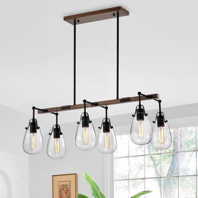Enija Imitation Wood Grain/Matte Black 6-light Chandelier