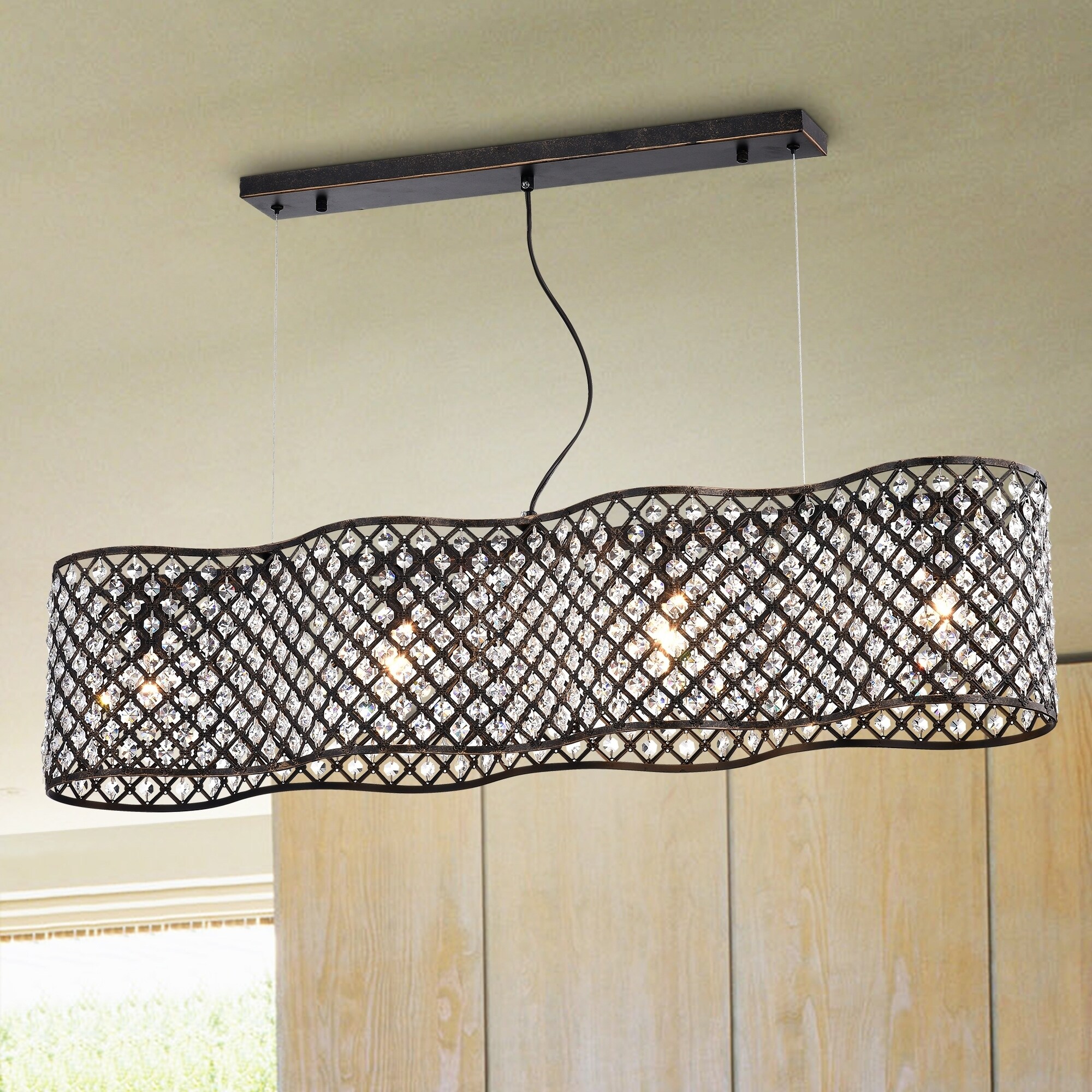 Warehouse of Tiffany Sadaf Antique Copper Metal and Crystal 4-light Glam Chandelier - Chandeliers For Bedrooms by Overstock.com