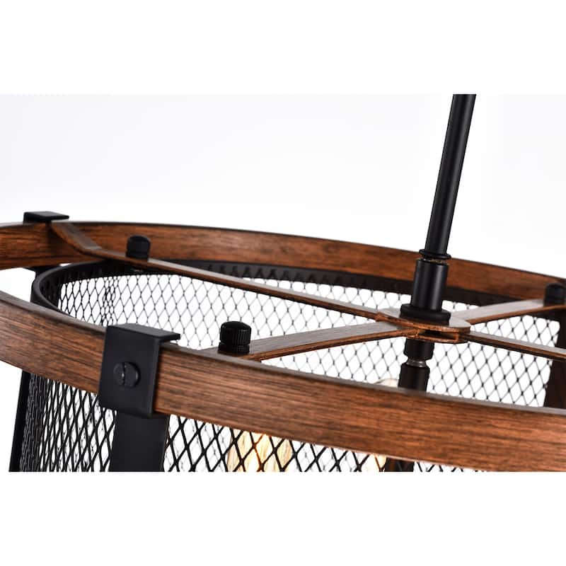 Airi Imitation Wood Grain/Black 3-light Chandelier
