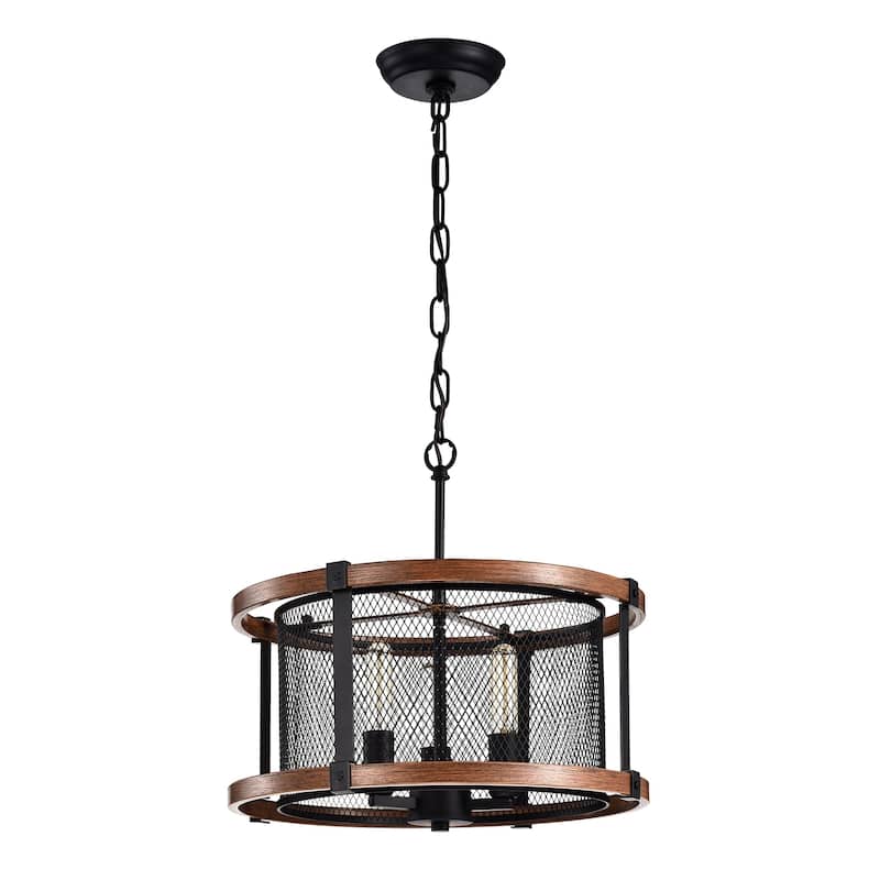 Airi Imitation Wood Grain/Black 3-light Chandelier