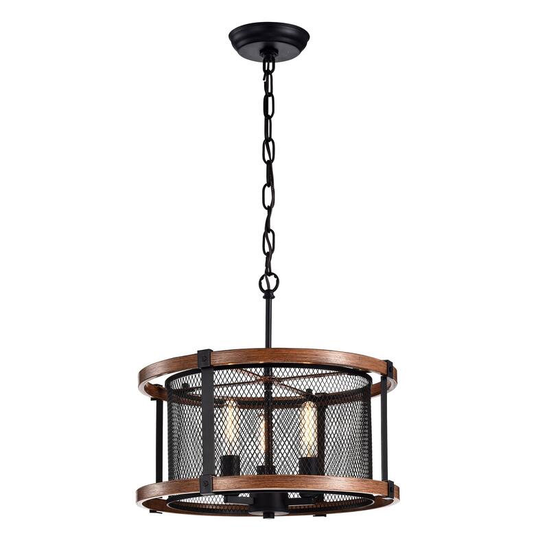 Airi Imitation Wood Grain/Black 3-light Chandelier