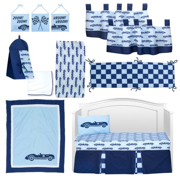 Cars Pam Grace Creations 13 Piece Race Car Crib Bedding Set