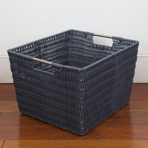 Shop X Large Intricate Decorative Weave Plastic Basket Grey