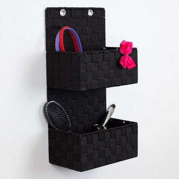 2 Tier Polyester Woven Hanging Organizer, Black
