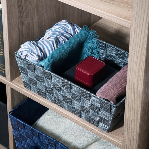 Small Polyester Woven Strap Open Bin, Grey